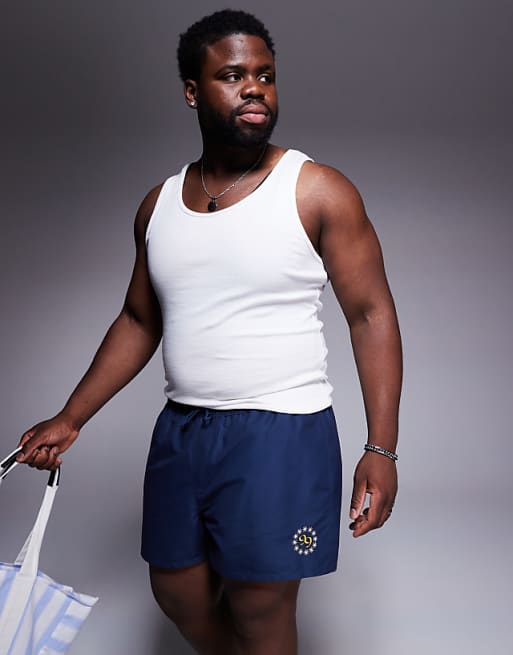 DESIGN Swim Shorts In Short Length With Placement Print In Navy