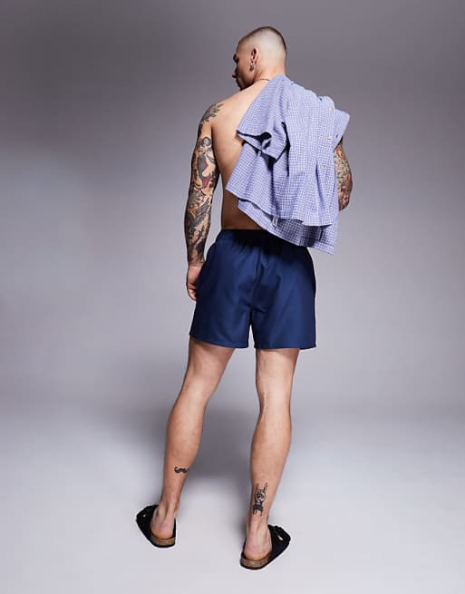 DESIGN Swim Shorts In Short Length With Placement Print In Navy