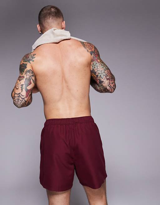 DESIGN Swim Shorts In Short Length With Placement Print In Burgundy