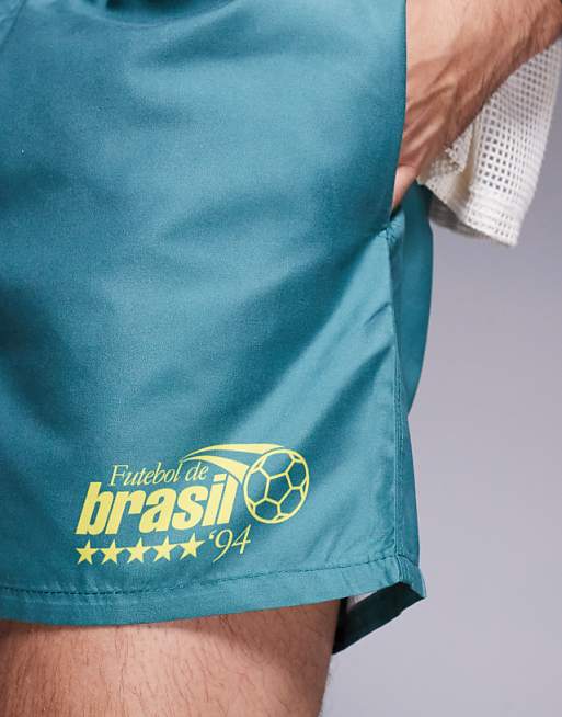 DESIGN Swim Shorts In Short Length With Placement Print In Green