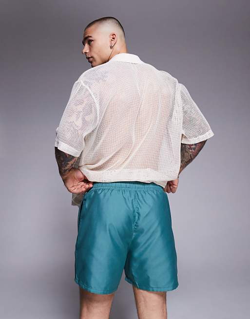 DESIGN Swim Shorts In Short Length With Placement Print In Green