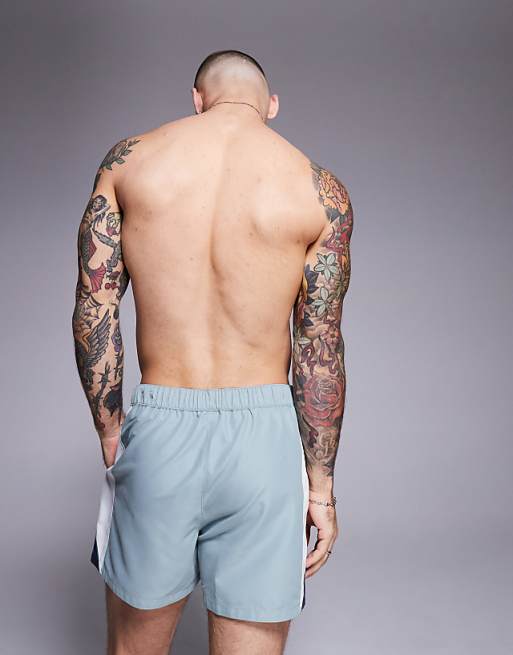 DESIGN Swim Shorts In Short Length With Side Vent Cut And Sew In Blue