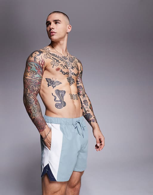 DESIGN swim shorts in short length with side vent cut and sew in blue