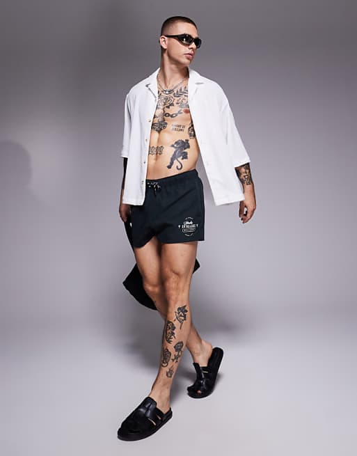 DESIGN Swim Shorts In Super Short Length In Black And White Print