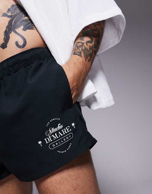 DESIGN Swim Shorts In Super Short Length In Black And White Print