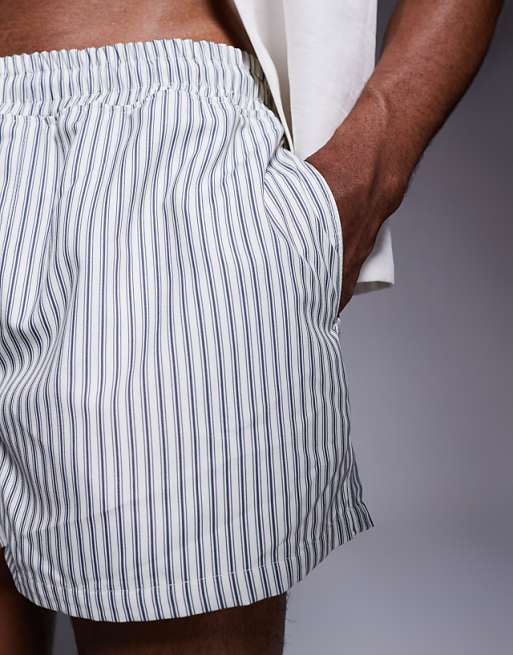 DESIGN Swim Shorts In Super Short Length In Blue Stripe