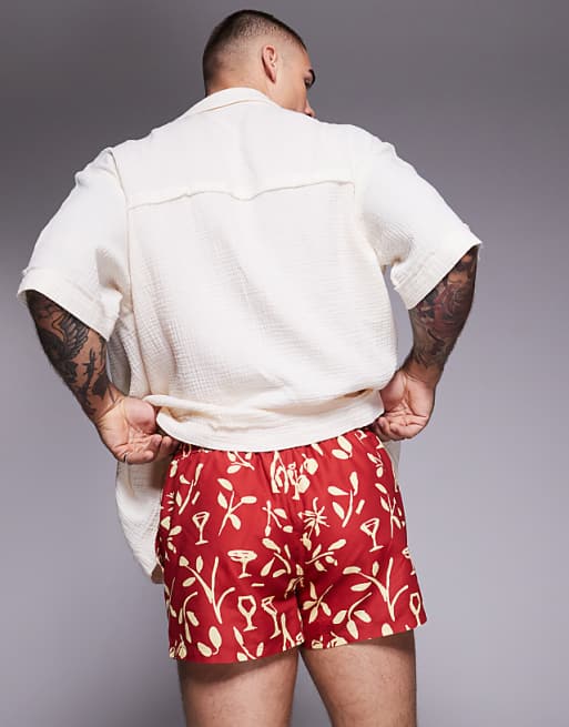 DESIGN Swim Shorts In Super Short Length In Floral Print In Red