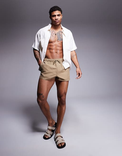 DESIGN Swim Shorts In Super Short Length In Stone