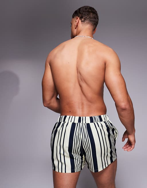 DESIGN Swim Shorts In Super Short Length In Yellow And Navy Stripe