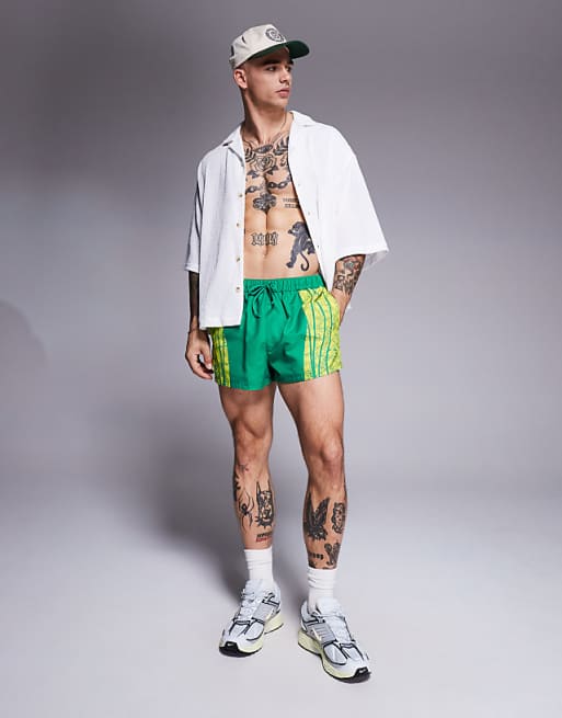 DESIGN Swim Shorts In Super Short Length With Placement Animal Print In Green