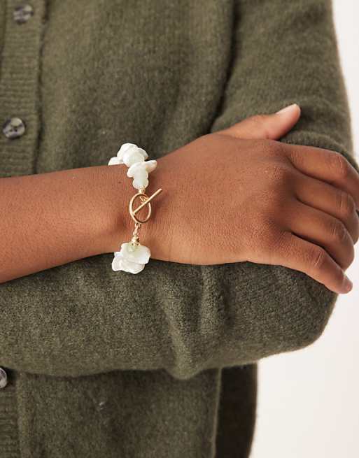DESIGN t-bar bracelet with faux chipping details in gold tone