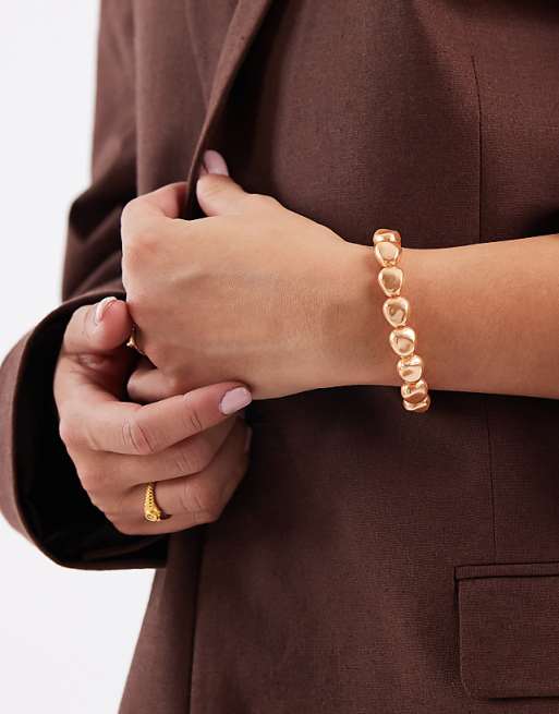 DESIGN t-bar bracelet with faux pearl detail in gold tone