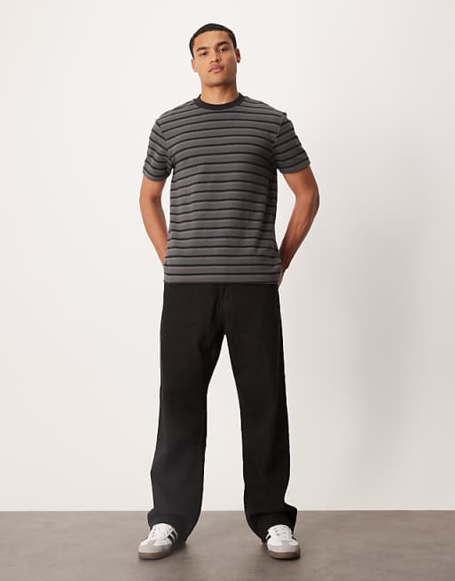 DESIGN T-shirt In Black And Grey Stripe