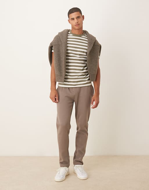 DESIGN T-shirt In Olive And Ecru Stripe