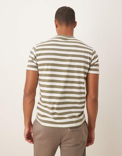 DESIGN T-shirt In Olive And Ecru Stripe