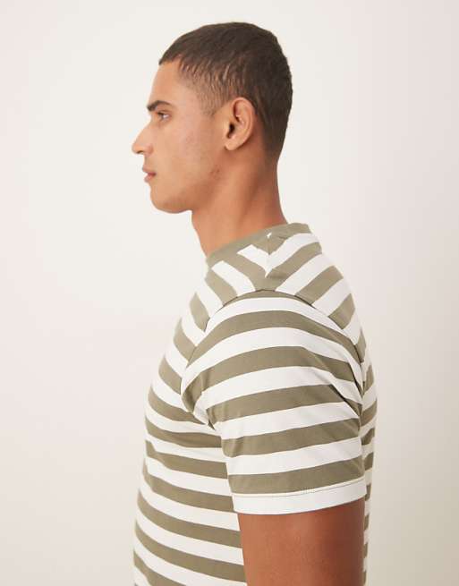 DESIGN T-shirt In Olive And Ecru Stripe