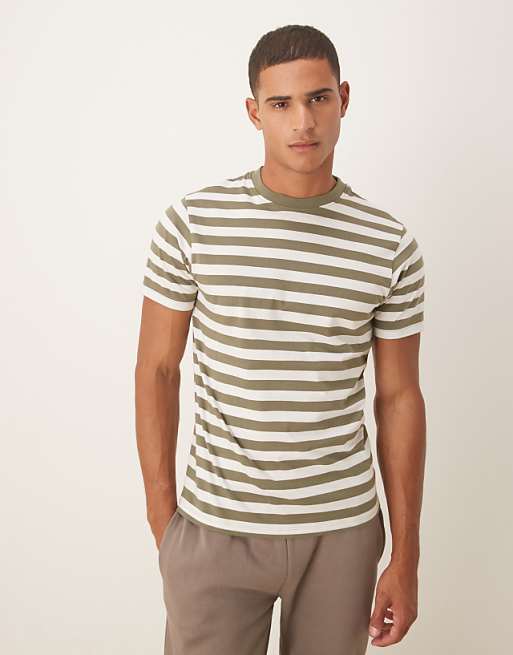 DESIGN t-shirt in olive and ecru stripe