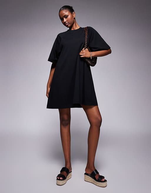 DESIGN T Shirt Swing Mini Dress In Black