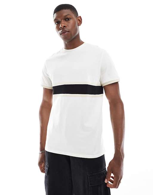 DESIGN t-shirt with contrast panel in cream