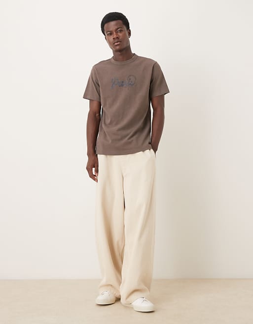 DESIGN T-shirt With High Build City Graphic In Washed Brown