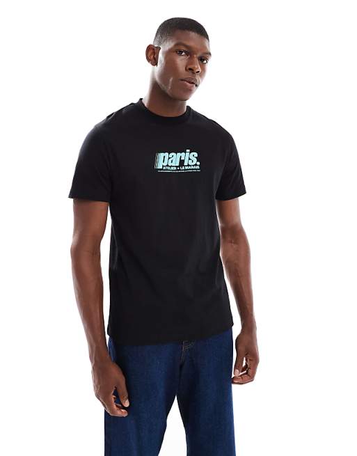 DESIGN T-shirt With High Build Paris Graphic In Black