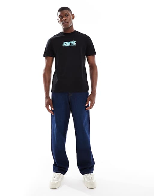 DESIGN T-shirt With High Build Paris Graphic In Black