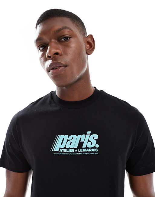 DESIGN t-shirt with high build Paris graphic in black