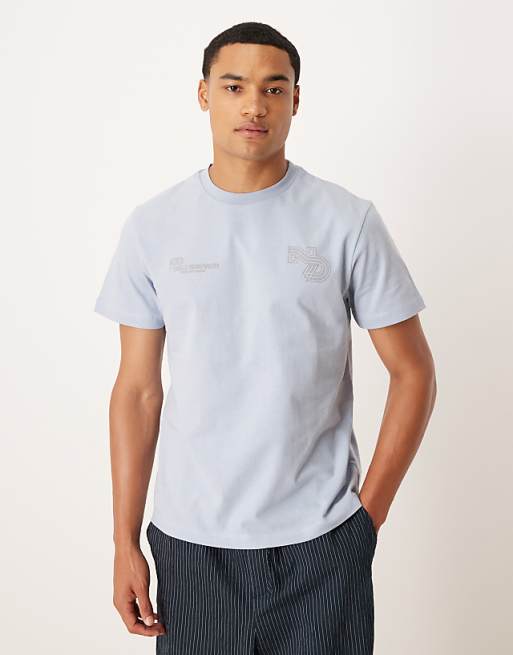 DESIGN t-shirt with high build text graphic in light blue