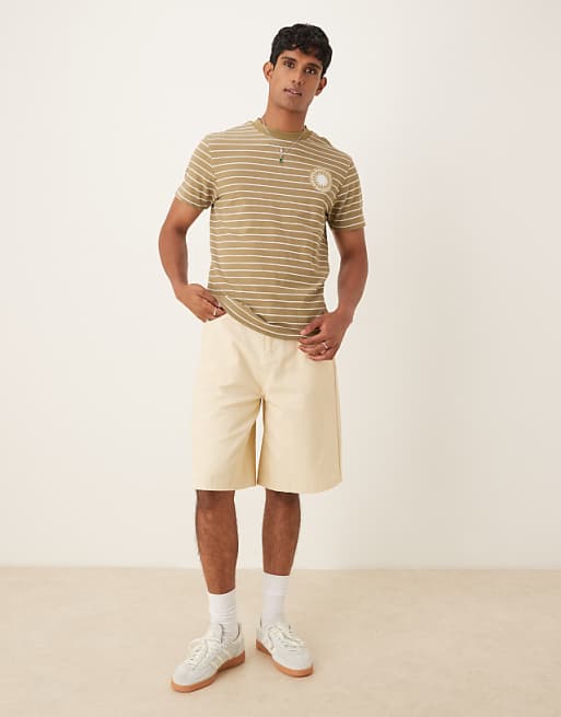 DESIGN T-shirt With Sun Chest Graphic In Khaki Stripe