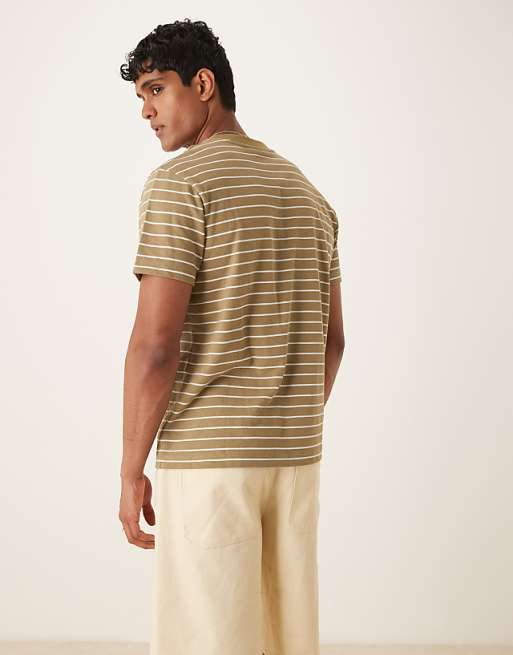 DESIGN T-shirt With Sun Chest Graphic In Khaki Stripe
