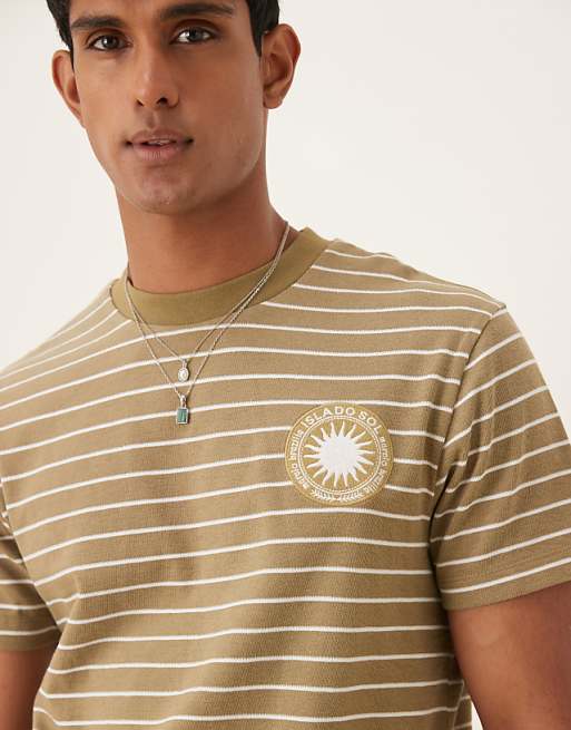 DESIGN T-shirt With Sun Chest Graphic In Khaki Stripe