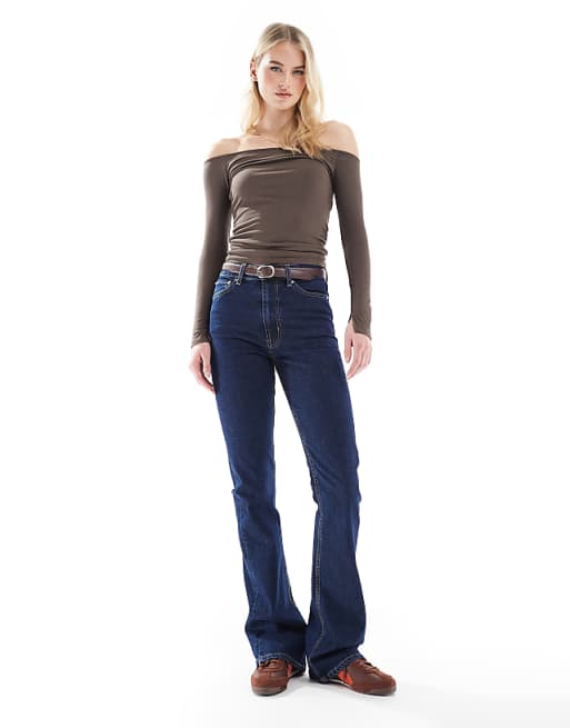 DESIGN Tall mid rise flare jeans in rinse