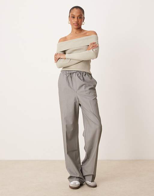 DESIGN Tall Tailored Pull On Trousers In Grey