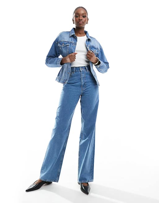 DESIGN Tall wide leg dad jeans in clean blue