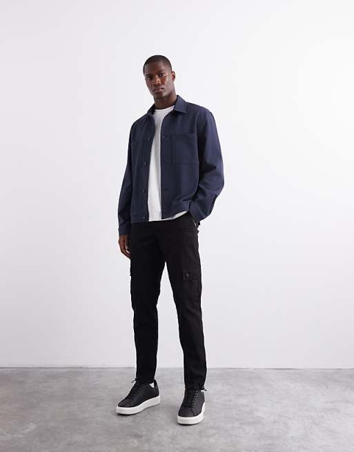 DESIGN tapered cargo trouser in black