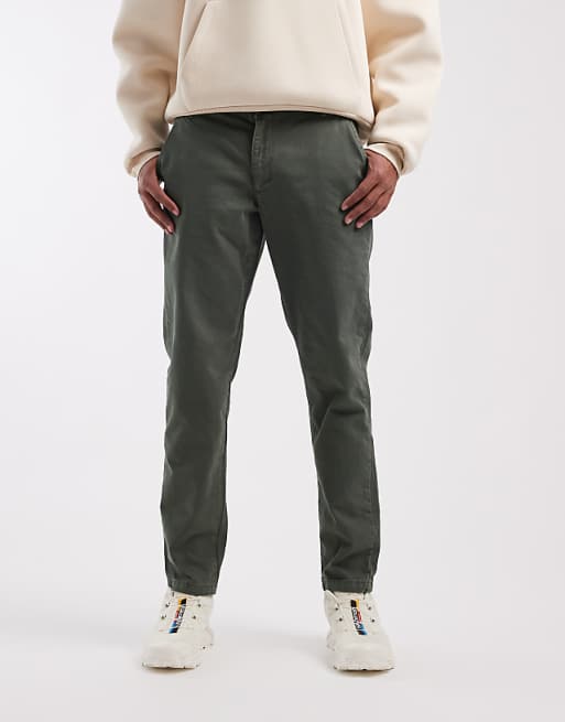 DESIGN tapered chinos in khaki with comfort stretch