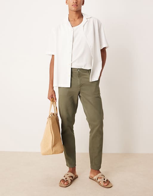DESIGN tapered fit chinos in khaki
