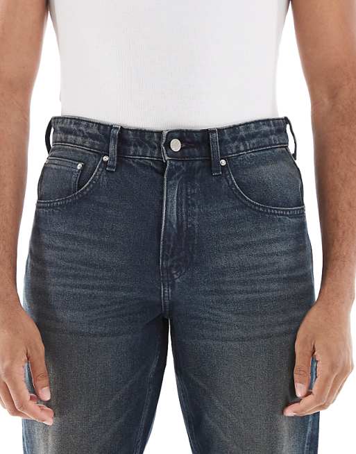 DESIGN Tapered Fit Jeans In Dark Wash Blue
