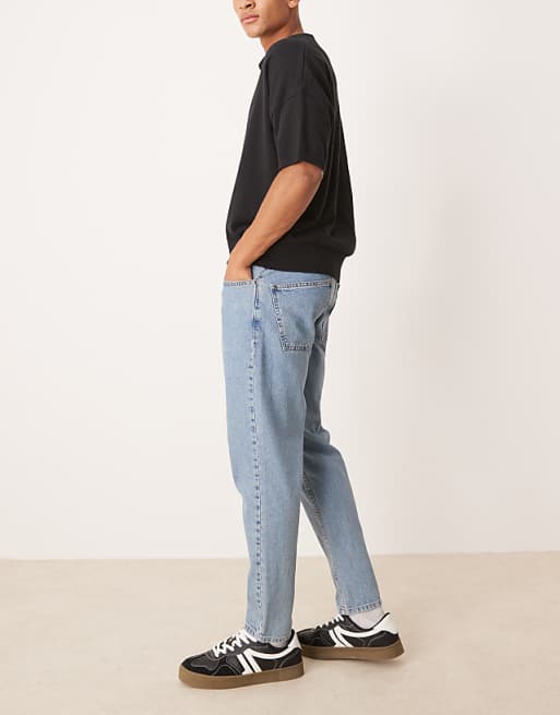 DESIGN Tapered Fit Jeans In Light Wash Blue