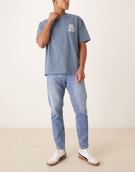 DESIGN Tapered Fit Jeans In Light Wash Blue