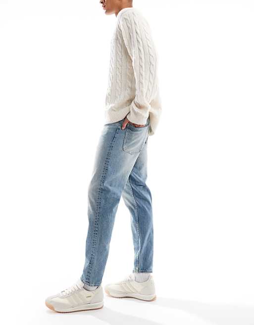 DESIGN Tapered Fit Jeans In Light Wash Blue