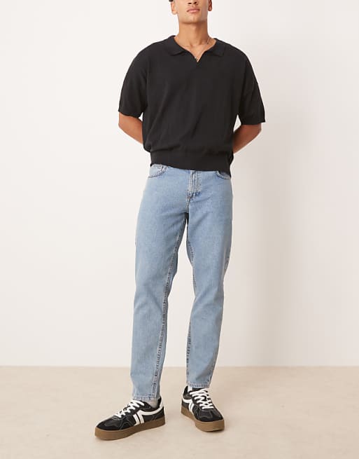 DESIGN tapered fit jeans in light wash blue