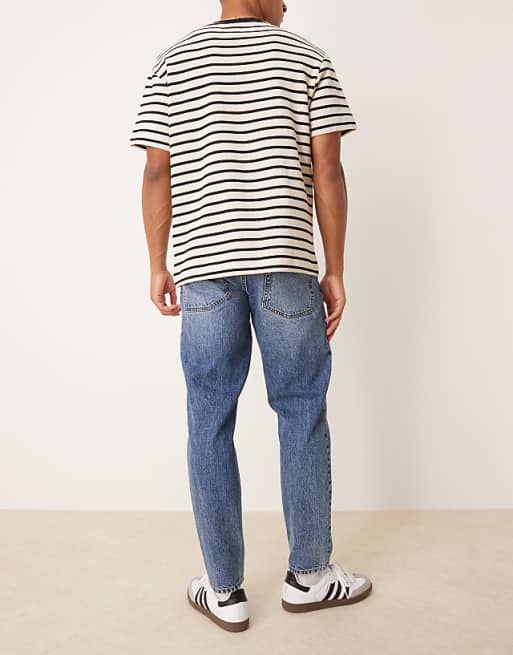 DESIGN Tapered Fit Jeans In Mid Wash Blue