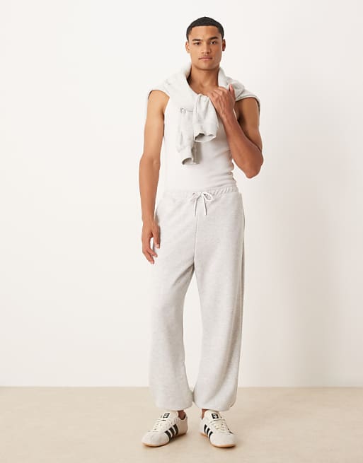 DESIGN tapered fit loopback jogger in grey marl