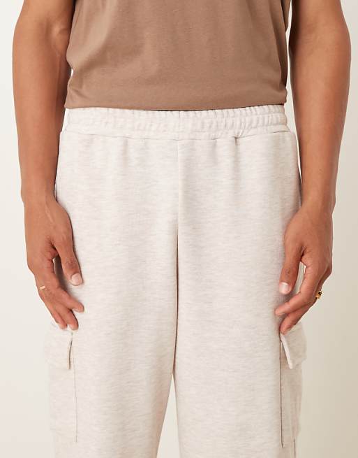 DESIGN Tapered Fit Loopback Jogger With Cargo Pockets In Stone