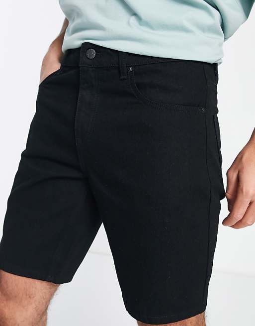 DESIGN Tapered Fit Regular Length Denim Shorts In Black - BLACK