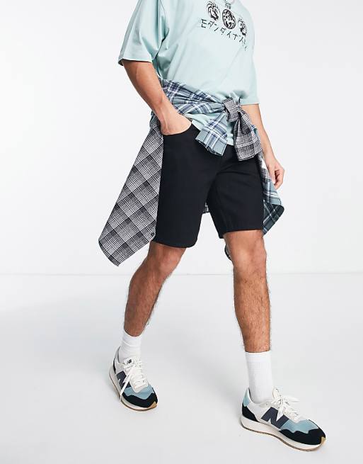 DESIGN Tapered Fit Regular Length Denim Shorts In Black - BLACK