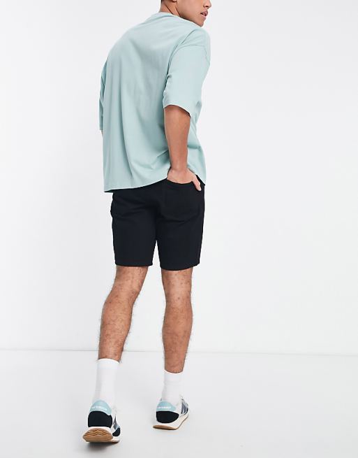 DESIGN Tapered Fit Regular Length Denim Shorts In Black - BLACK