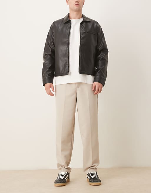 DESIGN Tapered Fit Smart Trousers With Elasticated Waistband In Stone