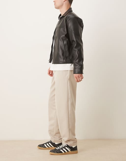 DESIGN Tapered Fit Smart Trousers With Elasticated Waistband In Stone